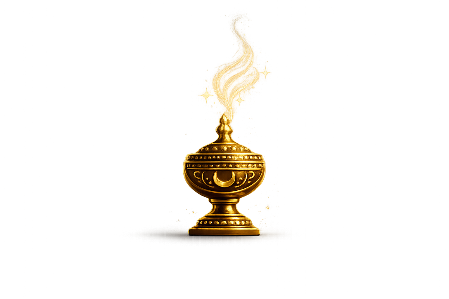 Golden incense burner with rising smoke